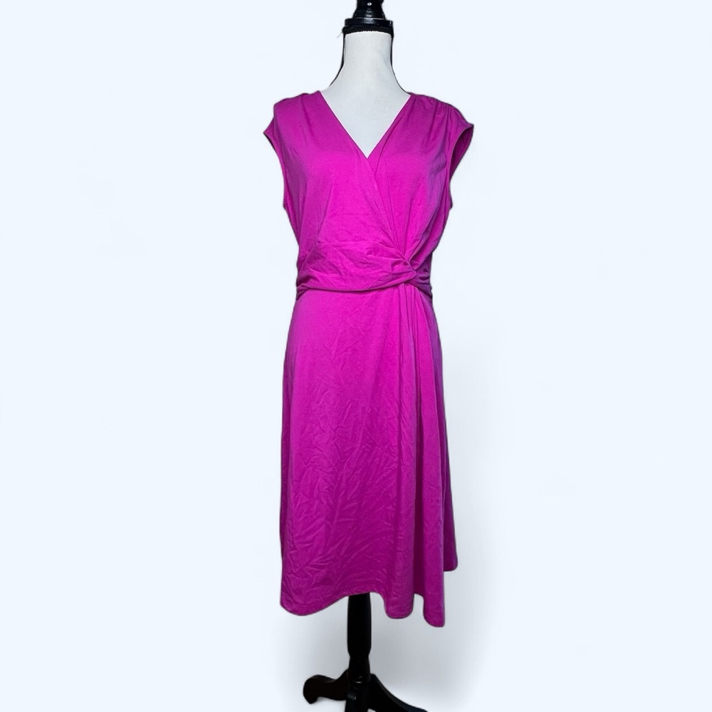 Lands End hot pink knit side ruched midi dress